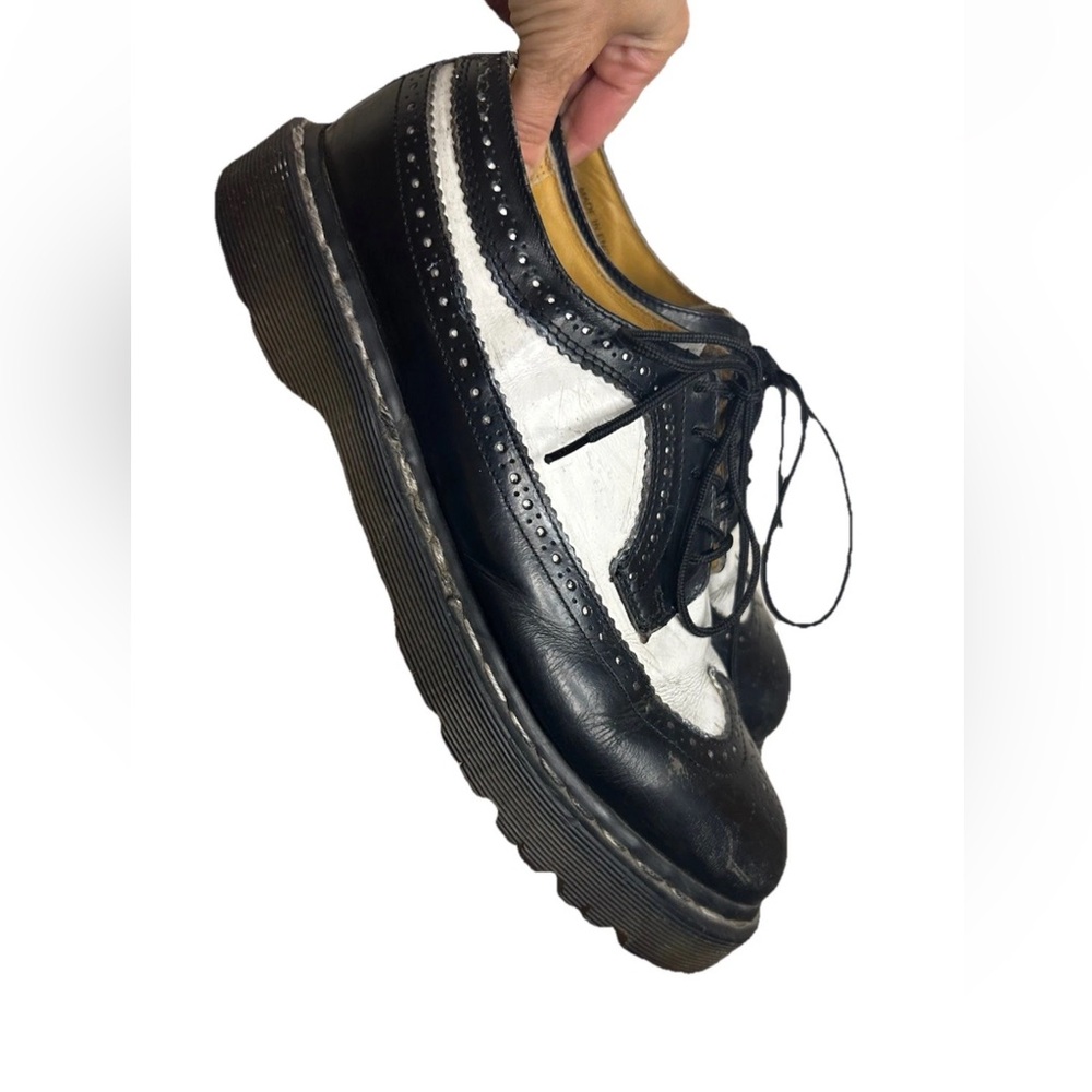 VTG Dr. Martens 3989 Black White Wingtip Brogue Shoes England Men 10, W 11.5